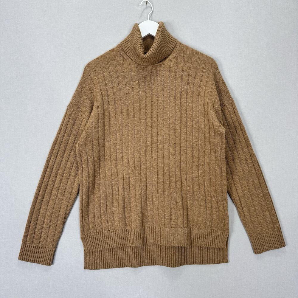 Theory Governor Rib Knit Turtleneck Sweater Womens Medium Brown Cashmere Wool